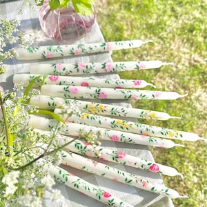 Hand Painted Dinner Candles, English Garden Dinner Candles