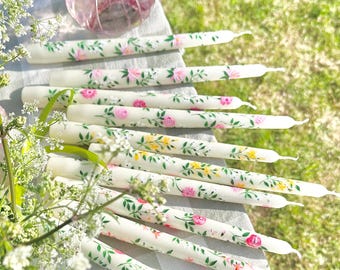 Hand Painted Dinner Candles, English Garden Dinner Candles