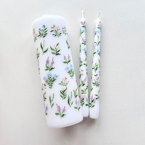 Hand Painted Pillar Candles, Bride and Groom Gift, Wedding Gift for Couple, Anniversary Gift, Engagement Gift for Couple, Candle Gift