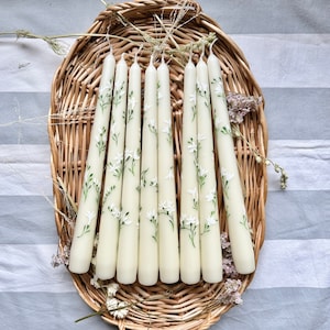 Hand Painted Floral Candle, Romantic Table Accent for Weddings, Christenings, Anniversaries & Spring Celebrations