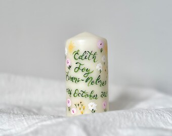 Mini Pillar Candle, Hand Painted Mini Pillar Candles, Personalised Candle, Floral Candle, Floral Mini Pillar Candle, Ivory Candles