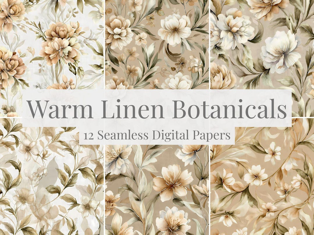 Warm Linen Botanical Digital Paper Pack – Neutral Vintage Floral ...