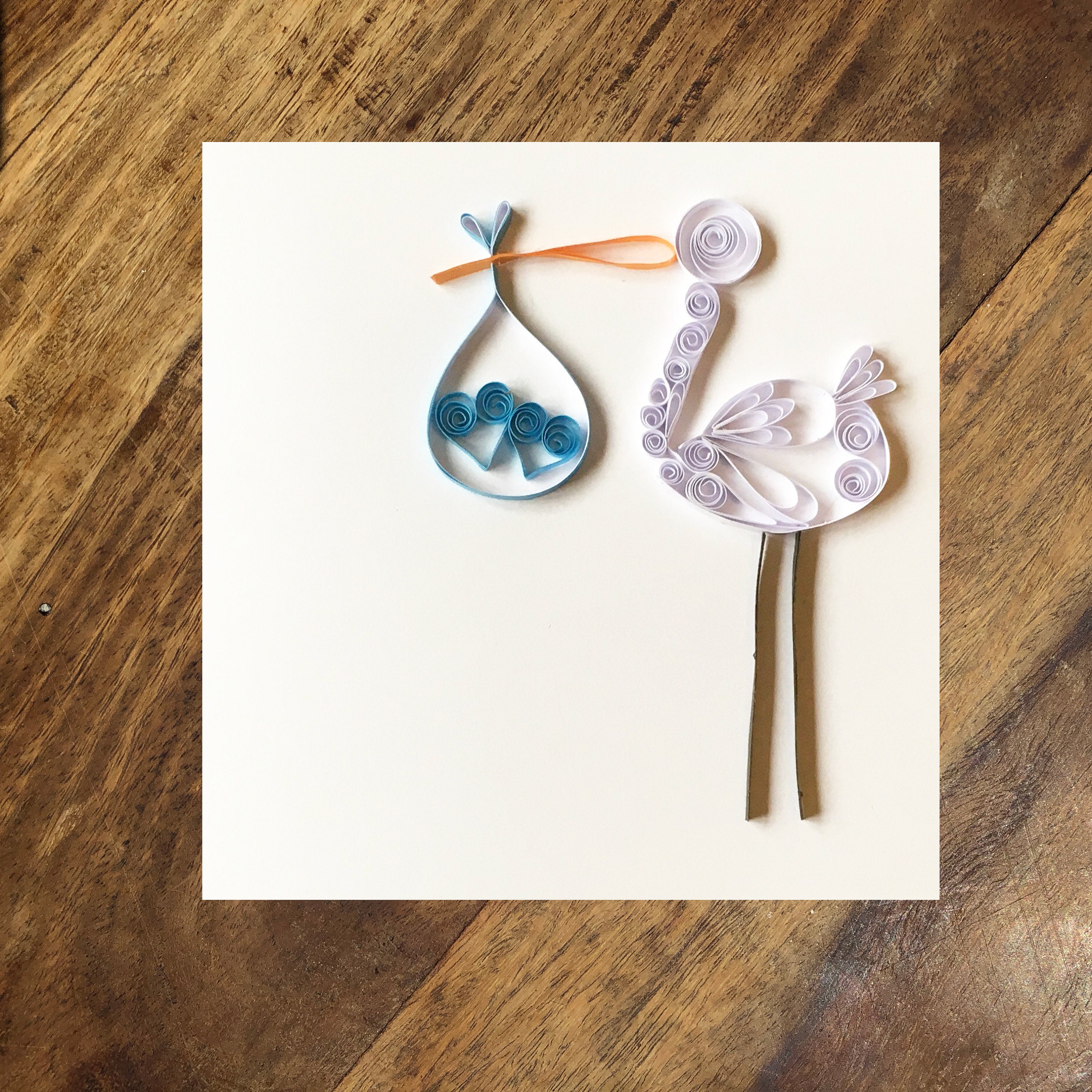 New Baby Card Quilled Stork Design Baby Shower Invite Etsy
