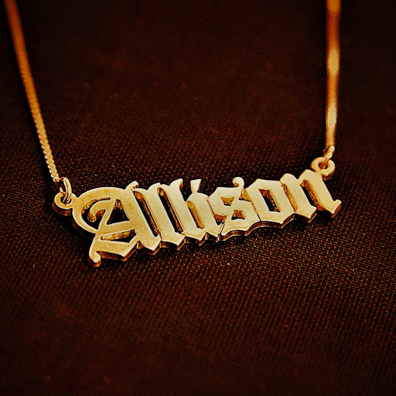 Allison Name Necklace Old English Name Necklace Gold Etsy