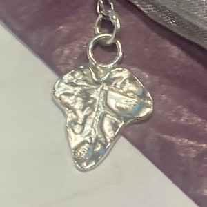 Solid fine silver ivy leaf (hand carved)  on a sterling silver chain