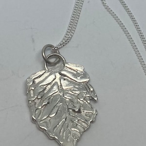 Fine silver birch leaf pendant and sterling silver chain