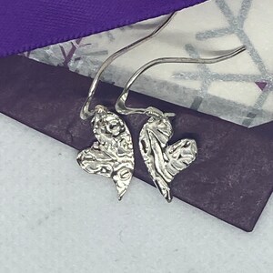 Dainty textured hearts solid silver drops on sterling silver ear wires