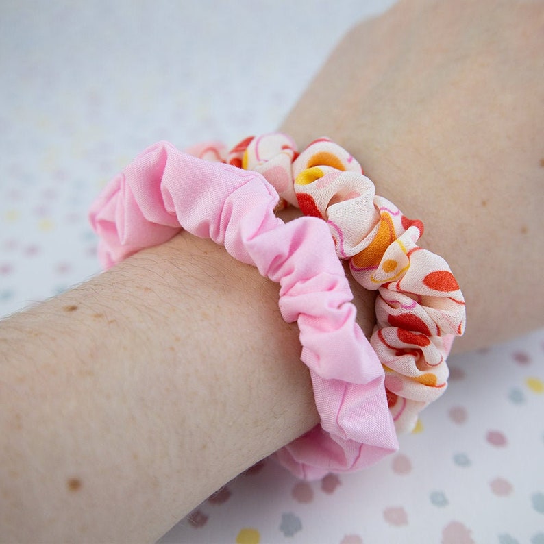 Retro scrunchies Two pack scrunchie set Floral scrunchies Groovy pink and orange scrunchie set XL scrunchies