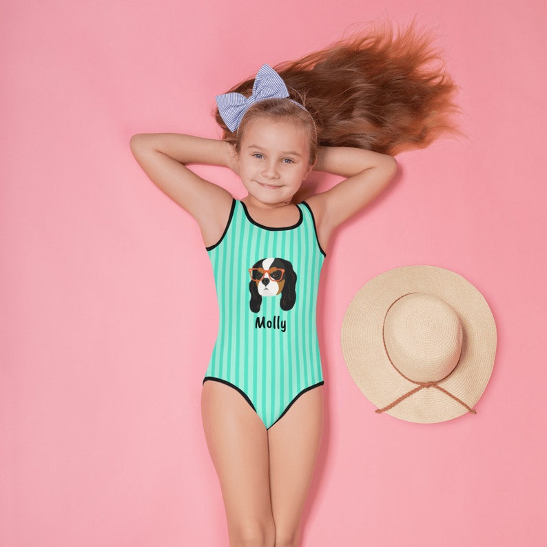 Custom Dog Kids Swimsuit Personalized Cavalier Kids Swimsuit Cavalier Kids Swimsuit Custom Kids Dog Bathing Suit Toddler Dog Swimsuit