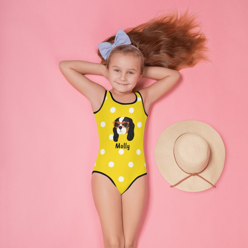 Custom Dog Kids Swimsuit Personalized Cavalier Kids Swimsuit Cavalier Kids Swimsuit Custom Kids Dog Bathing Suit Toddler Dog Swimsuit