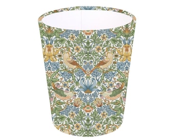 Handmade William Morris Strawberry Thief Sky Waste Paper Bin, Made in UK, Floral Theme, Birds, Home Decor Gift