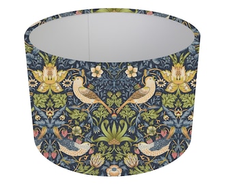 William Morris Strawberry Thief Navy Cylinder / Drum Lampshades / Pendant Shade / Table, Colourful Home Decor, Handmade in UK, Custom Shade