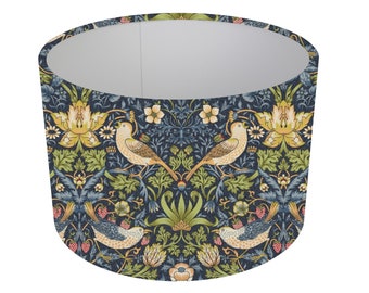 William Morris Strawberry Thief Navy Cylinder / Drum Lampshades / Pendant Shade / Table, Colourful Home Decor, Handmade in UK, Custom Shade