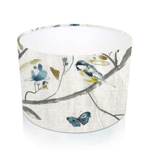 Voyage Maison Collector Watercolour Blue Bird Drum Lampshade Ceiling Light / Table Lamp / Pendant, Floral Watercolour Flowers Multicoloured image 1
