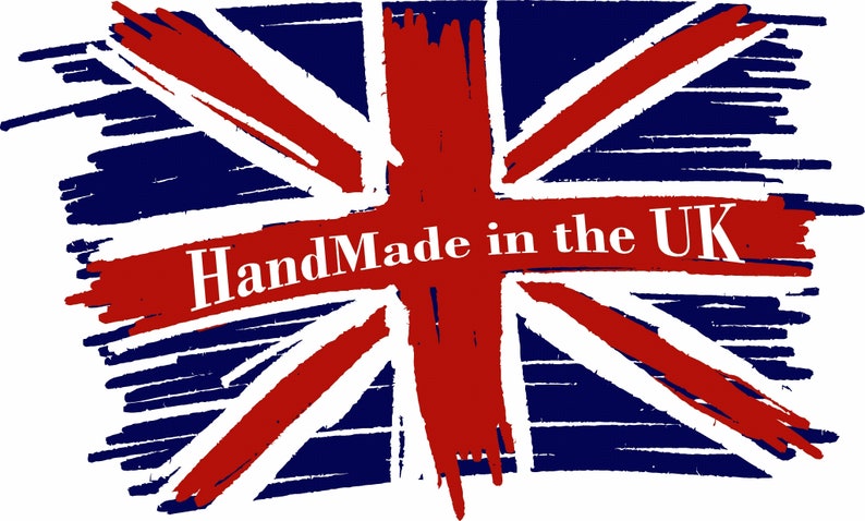 May include: A red, white, and blue hand-drawn Union Jack flag with the text "HandMade in the UK" across the center.