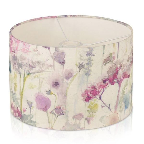 New Handmade VOYAGE ILINIZAS SUMMER Drum Lampshade, Pendant Drum Shade, Floral Patter, Purple, Pink,  Made in Uk, Home Decor Gift