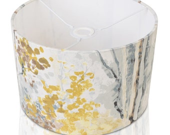 Prestigious Silver Birch Tree - SHADOW Yellow Grey Drum Lampshade, Table/Ceiling, Colourful Nature Design, Custom Light Shade, Made in UK