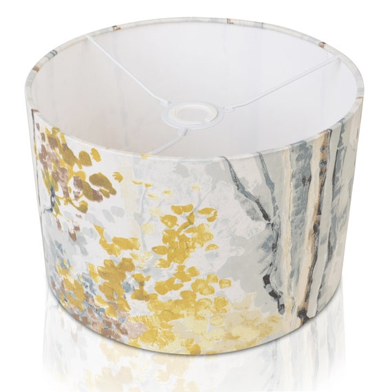 New Prestigious Silver Birch Tree Shadow Yellow Grey Drum Denmark Silver Birch Tree Shadow, Tree Shadow Lamp Shader