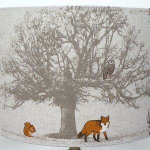 Woodland Tree, Stag and Fox Lampshade | Table Lamp/ Ceiling Drum Shade | Pendant Shade | Colourful Home Decor Furniture Decoration