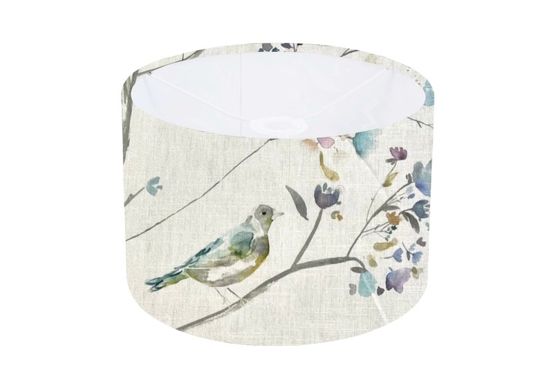 Voyage Maison Collector Watercolour Blue Bird Drum Lampshade Ceiling Light / Table Lamp / Pendant, Floral Watercolour Flowers Multicoloured image 2