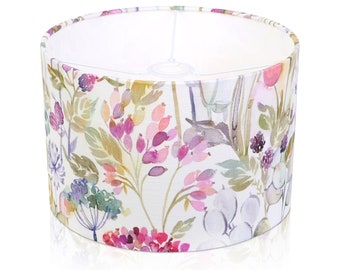 Voyage Maison Hedgerow Lotus Cream Drum Lampshade Ceiling Light / Table Lamp / Pendant, Floral Watercolour Flowers Multicoloured