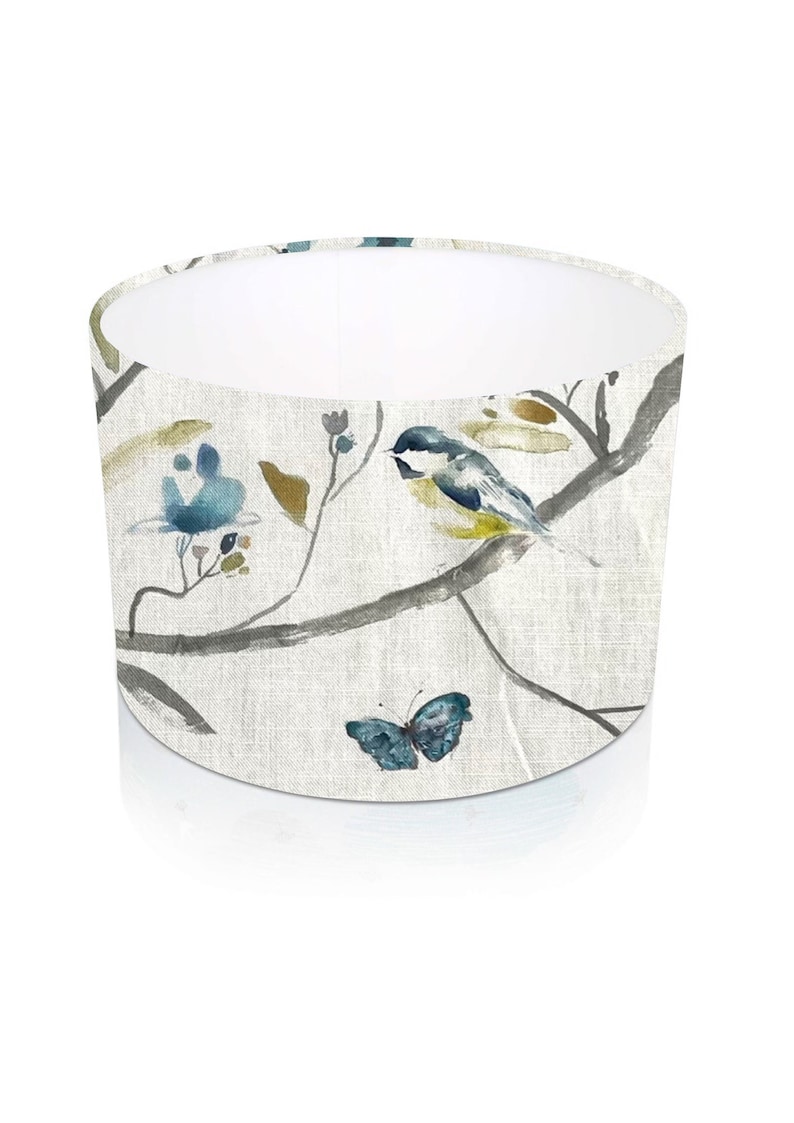 Voyage Maison Collector Watercolour Blue Bird Drum Lampshade Ceiling Light / Table Lamp / Pendant, Floral Watercolour Flowers Multicoloured image 1