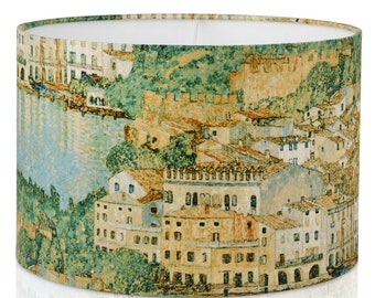 Robert Kaufman Gustav Klimt Malcesine Lake Garda Lampshade (18656), Pendant Ceiling/Table Drum Light Shade, Italy Art Home Decor, Made UK