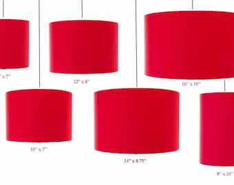 Plain Red Cotton Drum Lampshade , Ceiling Pendant or Table Lampshade, Colourful Bold Home Decor Gift, Handmade in UK