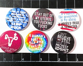 Broches Pró-Escolha - Classificação Indicativa "R" (Restrito) - Conjunto de 6 botões de 3,2 cm (1,25"). Direitos das Mulheres, Direito ao Aborto, Pró-Escolha, Suprema Corte, Direitos Reprodutivos, PROTESTO