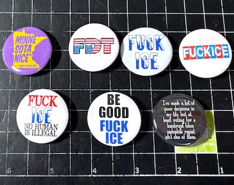 Broches "Foda-se o ICE". Conjunto de 7 botões de 3,2 cm (1,25"). Minnesota, Seja Bom, Odeie Trump, FDT, Criminoso Anti-Trump