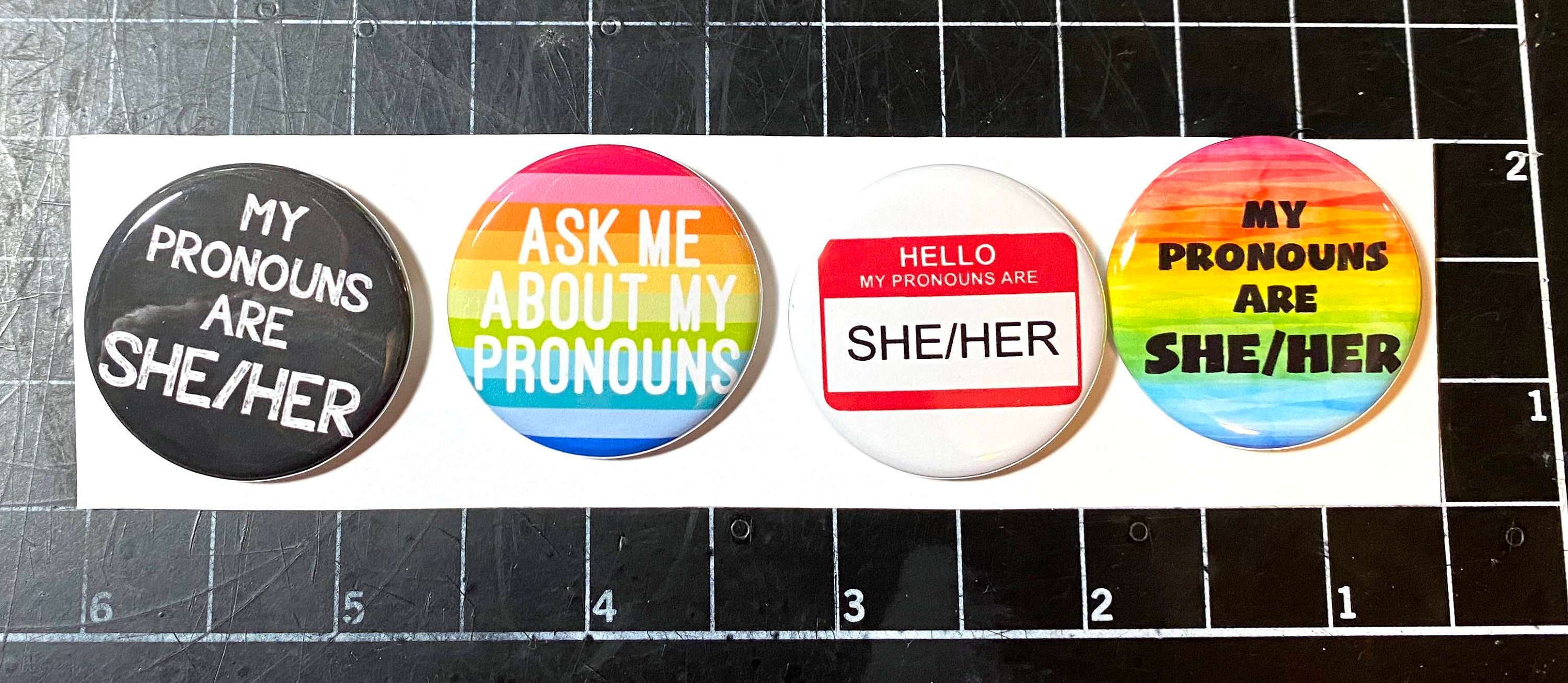 Pronoun Pins Set of 4. Buttons, Ask About My Pronouns, Hello My ...