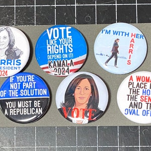 KAMALA HARRIS for President Election Pins. 1.25&quot; set of 6 buttons. Anti Trump Pins, 2024 Election, Vote Democrat, Pro Choice, Women&#39;s Rights