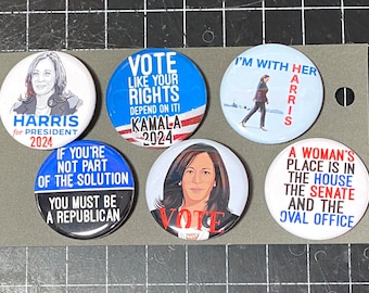 KAMALA HARRIS para distintivos eleitorais de presidente. Conjunto de 6 botões de 1,25". Pinos anti-Trump, eleições de 2024, voto democrata, escolha pró, direitos das mulheres