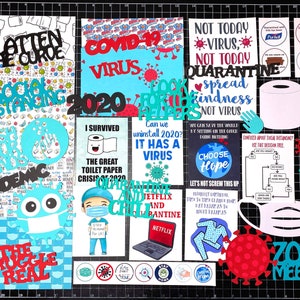 Quarantine Scrapbook-Kit. Scrapbook Papier, Stanzteile, Project Life, Planer Aufkleber, Virus, Arzt, Krankenschwester, Maske, Social distancing, mpfstoff