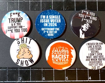 Pins anti-Trump. Conjunto de 6 botões ANTI-Trump de 1,25". Botão anti-Trump, Odeio Trump, Pins de eleição, Trump é uma droga, - Conjunto com classificação PG ou R