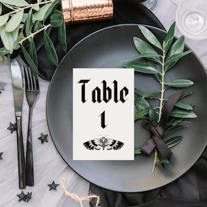 PRINTABLE / DIGITAL DOWNLOAD / Goth Wedding Table Numbers / Death&#39;s-Head Hawkmoth / Goth Wedding Decor / Gothic Wedding / Tables 1-30