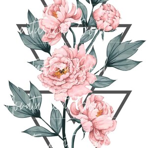 DIGITAL SVG, PNG file | Flowers | Triangles | Image | Sublimation | Graphic | Feminine | Peonies | Tattoo | Spring | Printable | Floral