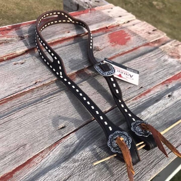 New! One ear headstall with painted feather design main image 1