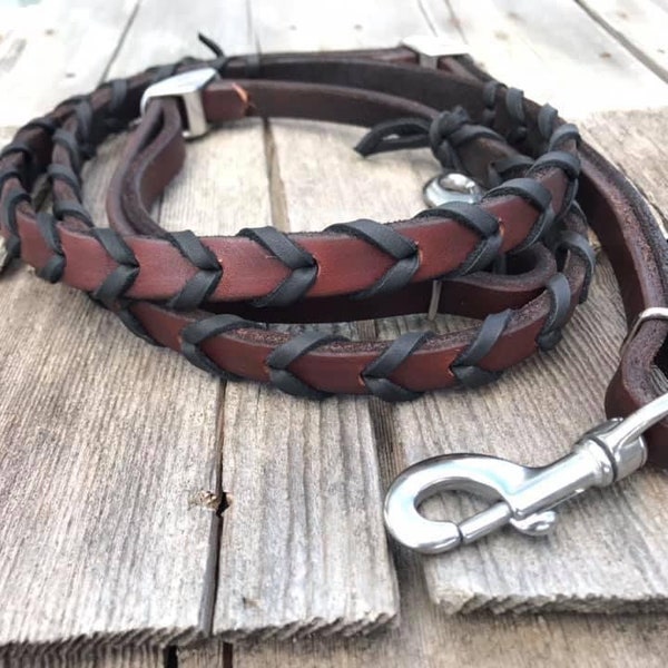 Custom 5/8' Harness Leather Barrel Reins with Latigo Lacing