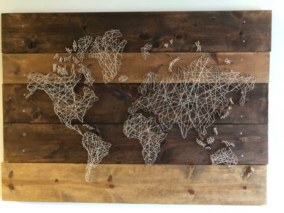 Wood String World Map Etsy Wood String World Map Etsy