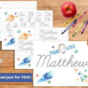 Alphabet Worksheet School Supply | 2nd Grade School Printable | Space Printable Homeschool Worksheet | Cursive Handwriting Worksheet DIGITAL