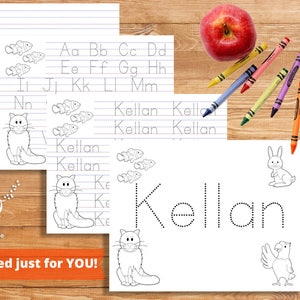 Kids Handwriting DIGITAL Worksheet Kids PERSONALIZED Handwriting Practice Homeschool Worksheet Alphabet Worksheet Pets