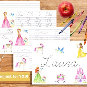 School Supplies Cursive Handwriting Practice DIGITAL DOWNLOAD | Name Practice | Homeschool Pintable | Tracing Letter Alphabet Worksheet