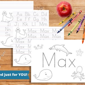 Handwriting Worksheet DIGITAL | Personalized Printable | Kindergarten Coloring Pages | Homeschool Printable | Letter Writing Paper