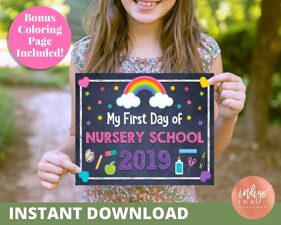 First Day of Nursery School Sign INSTANT DOWNLOAD | First Day of School Printable | Back to School Sign | 1st Day of School Chalkboard Sign Il_570xn