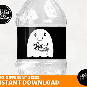 Etichette per bottiglie d&#39;acqua di Halloween DOWNLOAD IMMEDIATO / Involucro per bottiglie d&#39;acqua per feste di Halloween per bambini / Adesivi fantasma / Etichette per dolcetto o scherzetto