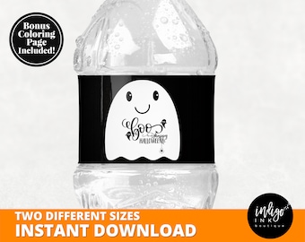 Halloween Water Bottle Labels INSTANT DOWNLOAD | Kids Halloween Party Water Bottle Wrapper | Ghost Stickers | Trunk or Treat Boo Labels