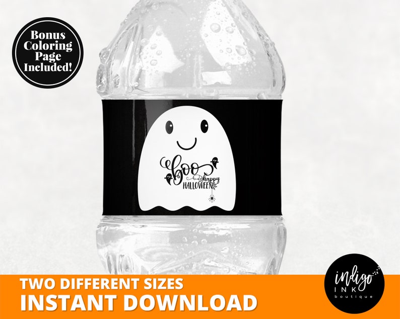 Halloween Water Bottle Labels INSTANT DOWNLOAD Kids Halloween Party Water Bottle Wrapper Ghost Stickers Trunk or Treat Boo Labels image 1