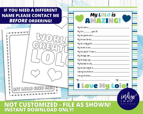 All About My Lolo Kid Questionnaire INSTANT DOWNLOAD | Fathers Day Gift | Gift for Lolo | Lolo Printable | Lolo Birthday Il_570xn