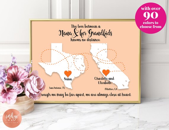 Nana Gift from Grandchildren | Gift for Nana Long Distance Love | Gift for Grandma from Grandkids | Custom Mothers Day Gift Map Art